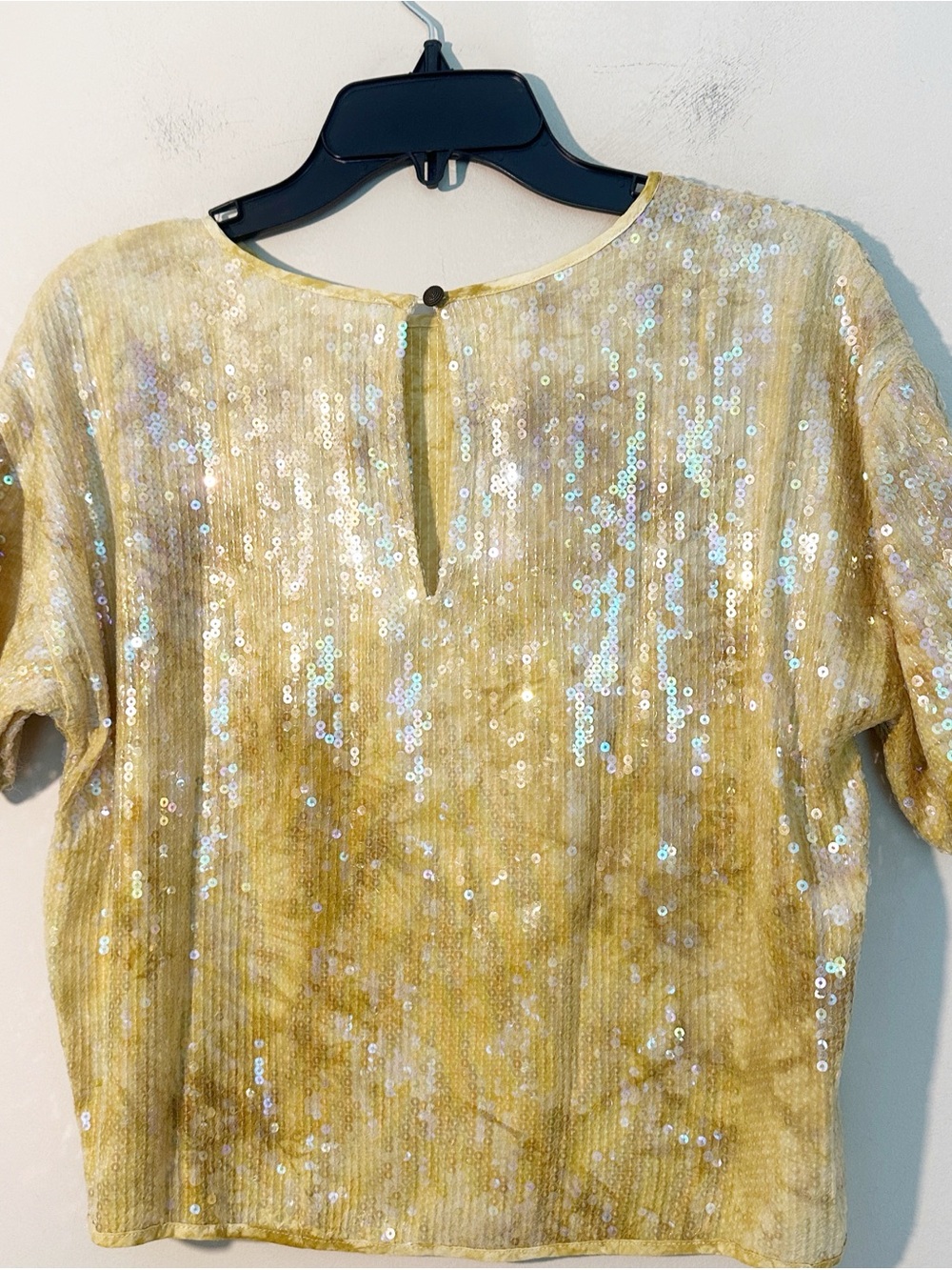 Anthropologie x Pilcro Yellow Sequin top blouse women size Small - Picture 8 of 9